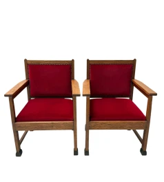 1920s Art Deco Lounge Chairs by Architect Schubad, Solid Oak & Velvet